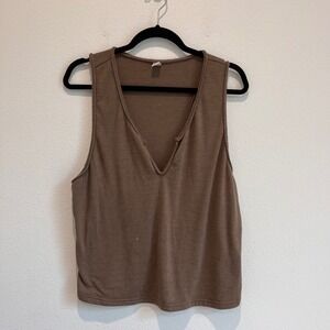 Musera Brown Ribbed V-Neck Racerback Tank Top Plus Size 3XL Sleeveless Cropped